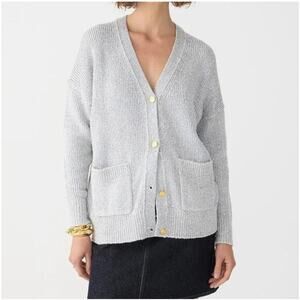 J.Crew Sweater Womens XS Silver Gray Cardigan Sequin Cotton Classic Sparkle Knit